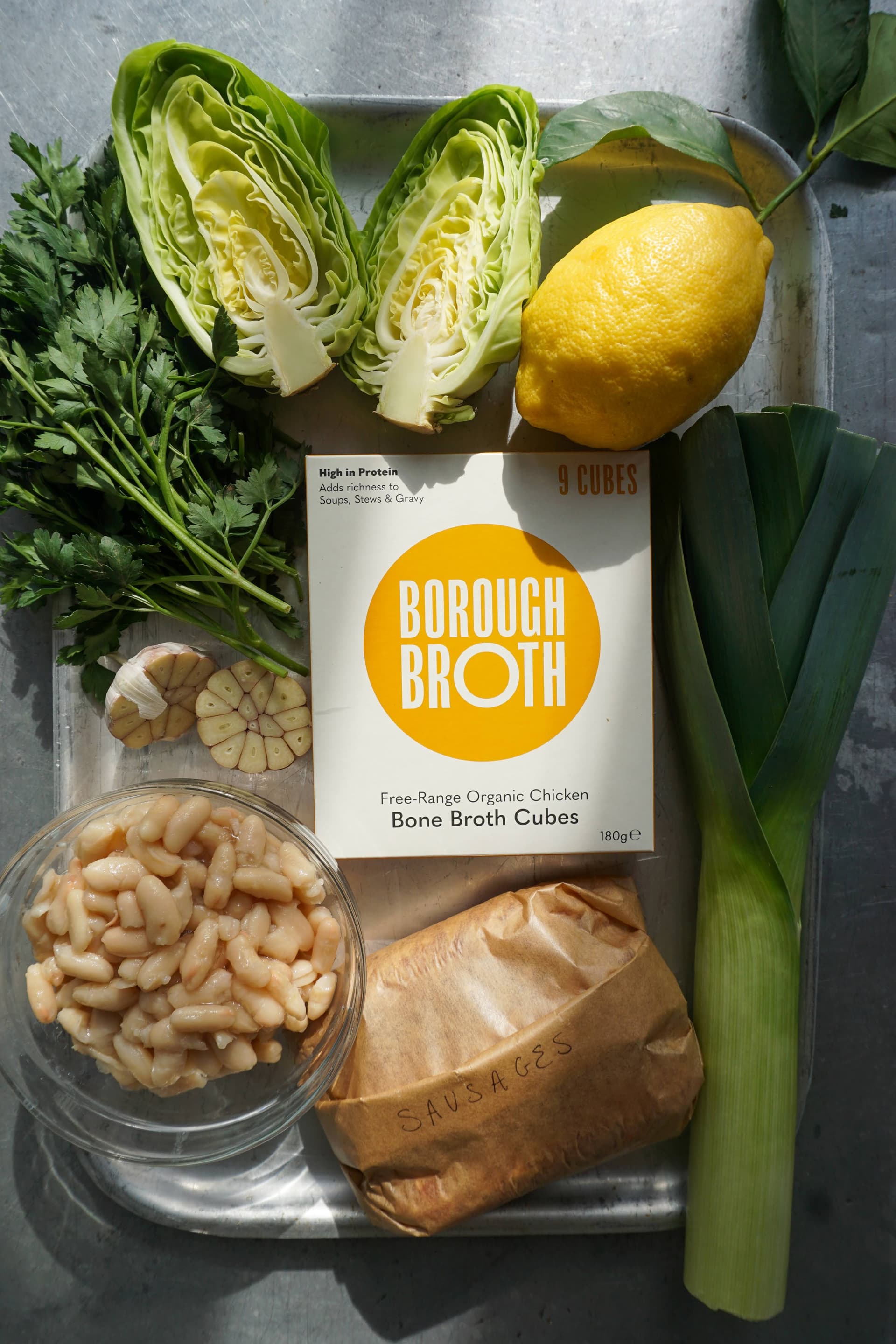 Ingredients flat lay on the kitchen counter