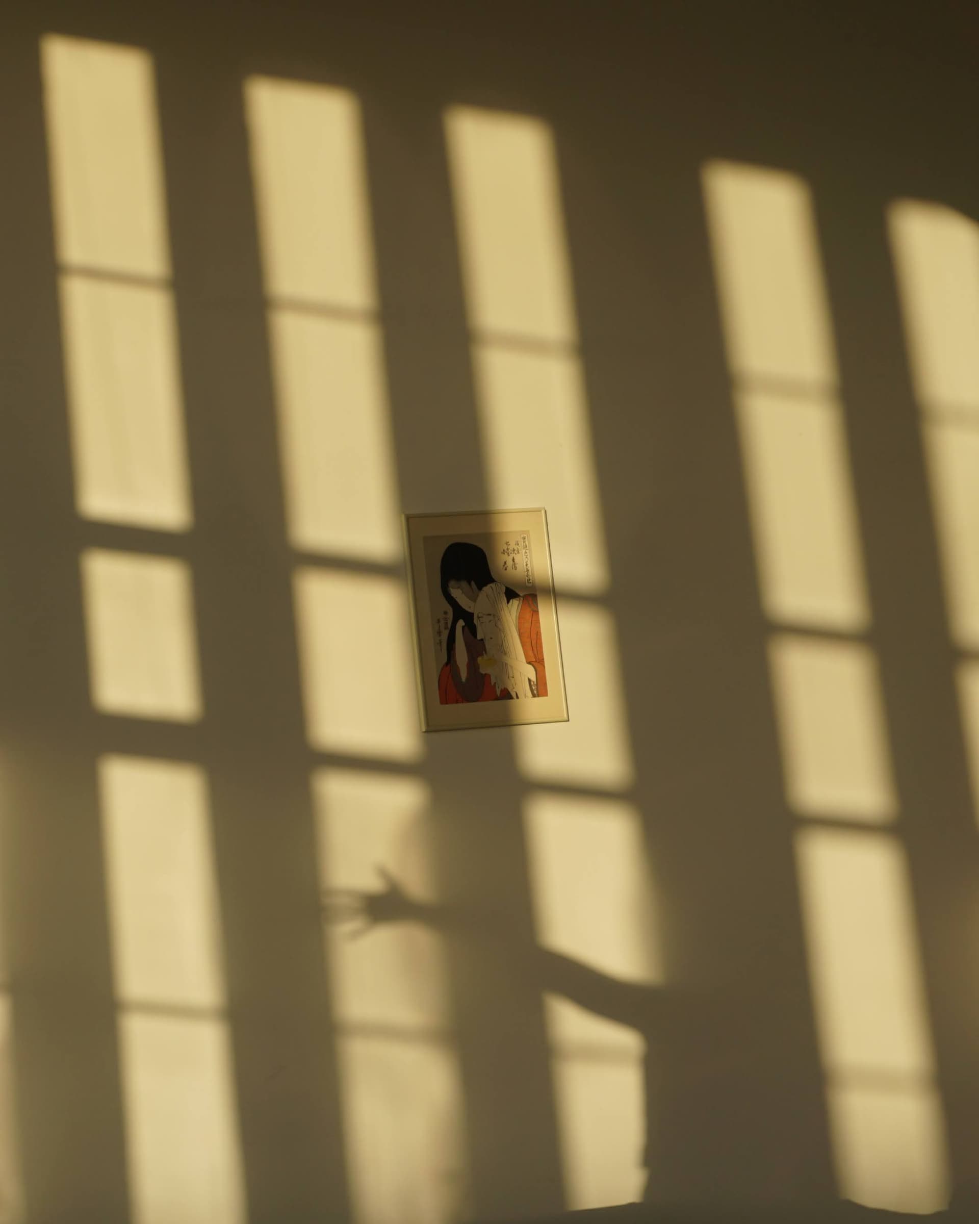 Window shadow patterns on white wall